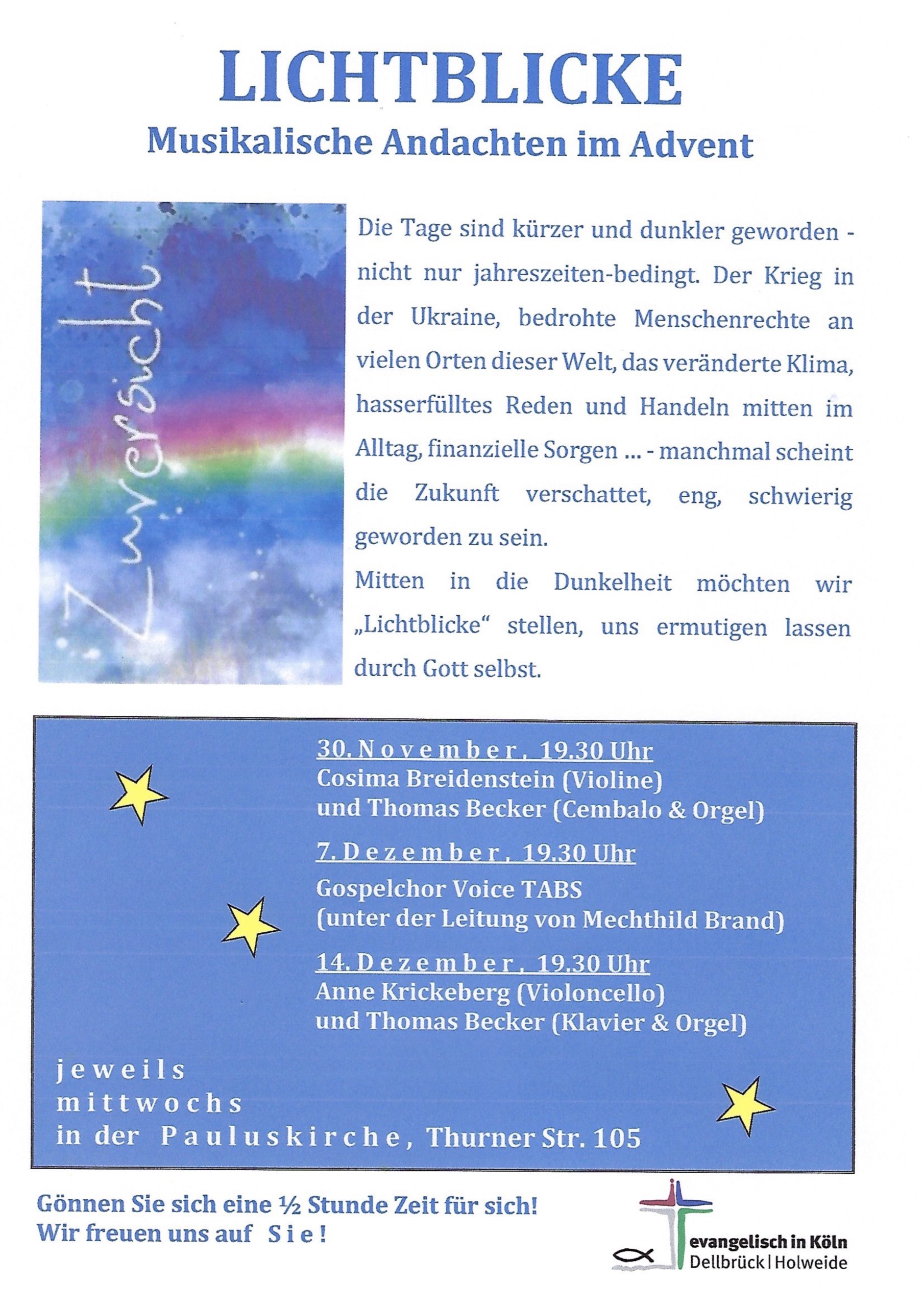 Read more about the article Lichtblicke – Musikalische Andachten im Advent
