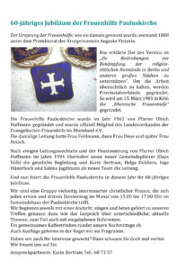 Read more about the article Evangelische Frauenhilfe in der Gemeinde wird 60
