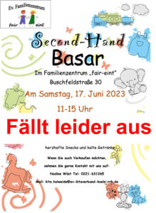 Read more about the article SECOND HAND im Familienzentrum „fair-eint“ Buschfeldstraße 30, 51067 Köln am 17.06.2023