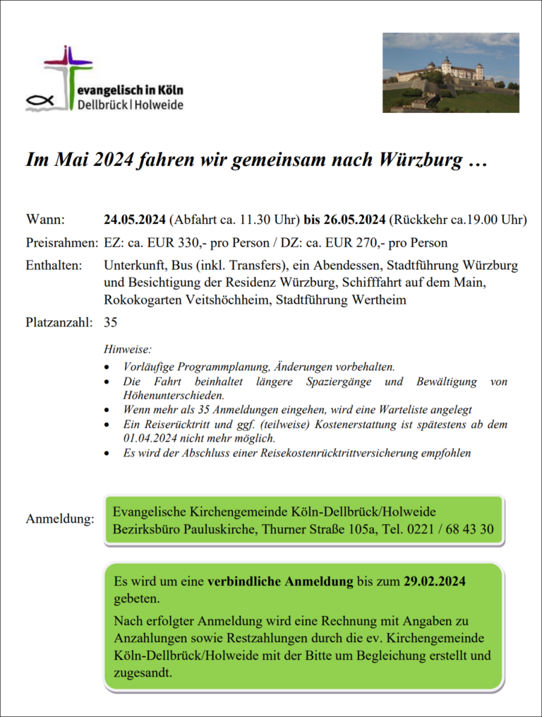 Gemeindefahrt nach Würzburg im Mai 2024