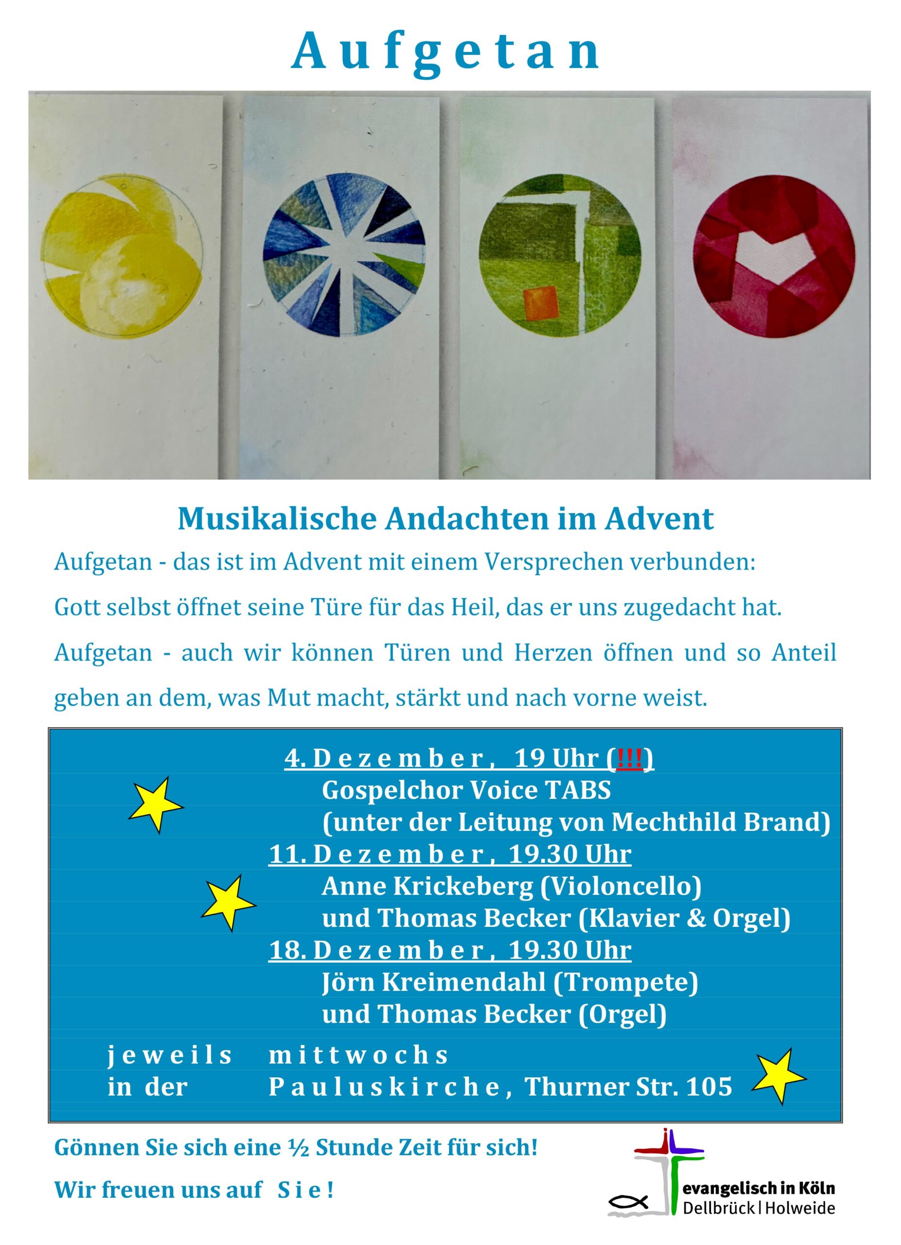 Mehr über den Artikel erfahren Aufgetan – Musikalische Andachten im Advent